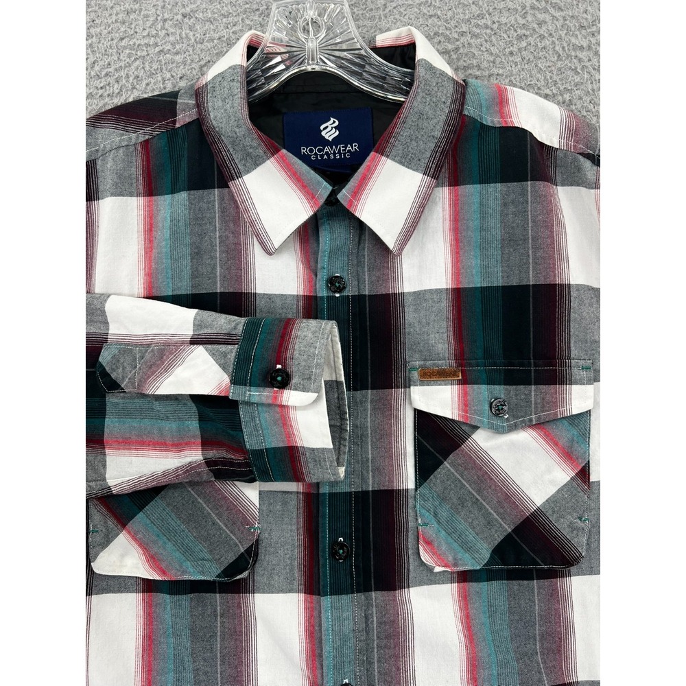 Rocawear Classic Multicolor Plaid Shirt Men's 2XL Long Sleeve Button Up Flannel